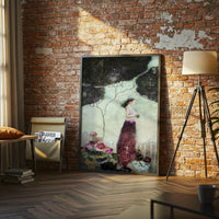 Aesthetic Woman in Floral Dress Décor Poster, Elegant Feminine Wall Poster