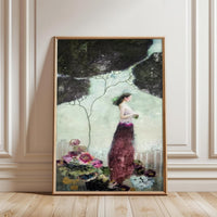 Aesthetic Woman in Floral Dress Décor Poster, Elegant Feminine Wall Poster