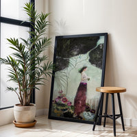 Aesthetic Woman in Floral Dress Décor Poster, Elegant Feminine Wall Poster