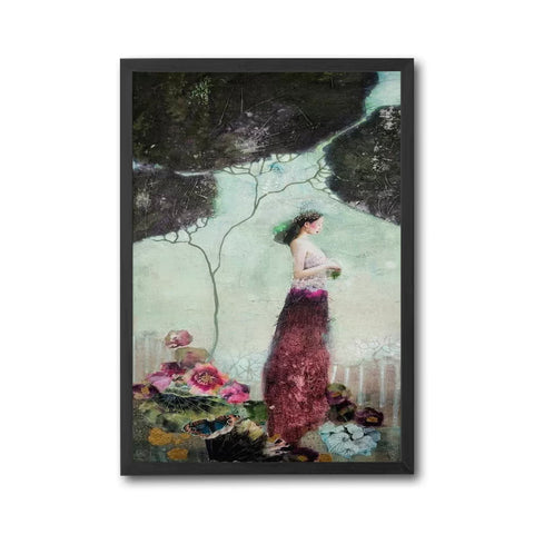 Aesthetic Woman in Floral Dress Décor Poster, Elegant Feminine Wall Poster