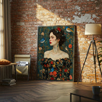 Aesthetic Woman in Floral Dress with Birds Wall Print Wall Poster