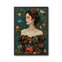 Aesthetic Woman in Floral Dress with Birds Wall Print Wall Poster