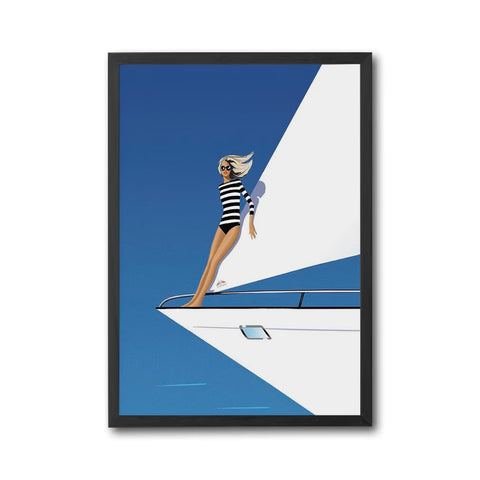 Aesthetic Woman on Yacht Home Wall Print – Elegant Ocean Lifestyle Poster