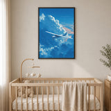 Airplane Cloud Modern Wall Art – Painterly Blue Sky NAYDA Print