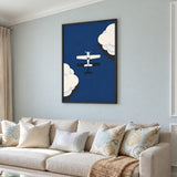 Airplane Minimalist Wall Art – White Plane in Deep Navy Clouds