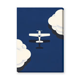 Airplane Minimalist Wall Art – White Plane in Deep Navy Clouds