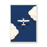 Airplane Minimalist Wall Art – White Plane in Deep Navy Clouds