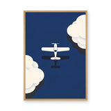 Airplane Minimalist Wall Art – White Plane in Deep Navy Clouds