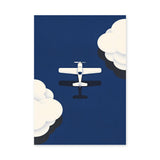 Airplane Minimalist Wall Art – White Plane in Deep Navy Clouds