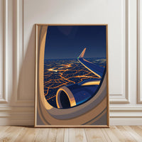 Airplane Window Night View Wall Poster – Aesthetic Travel Photography Print