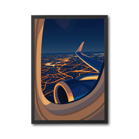 Airplane Window Night View Wall Poster – Aesthetic Travel Photography Print