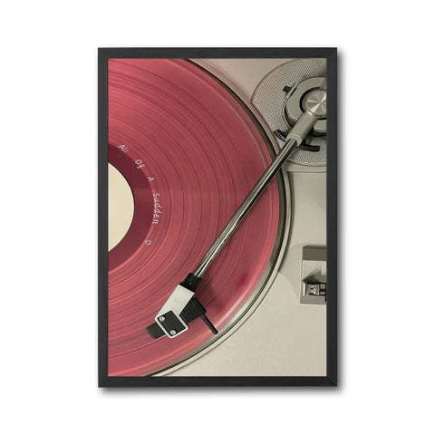 All Of A Sudden Pink Vinyl Record Player Aesthetic Wall Poster, Retro Music Wall Poster