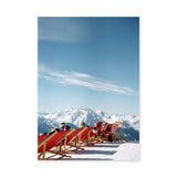 Alpine Photography Modern Wall Art – Red Chairs in Snowy Mountains