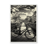 Amsterdam Canal Bicycle Vintage Wall Art – Black and White Bridge Photography