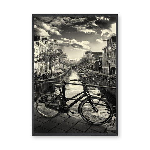 Amsterdam Canal Bicycle Vintage Wall Art – Black and White Bridge Photography