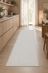 Anatolian Geometric Runner Rug – Light Beige in a kitchen