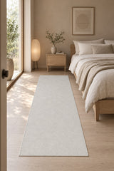 Anatolian Geometric Runner Rug – Light Beige in a bedroom
