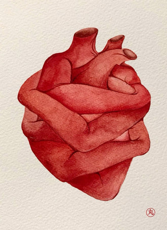 Anatomical Heart Surreal Watercolor Wall Art – Embraced Red Heart