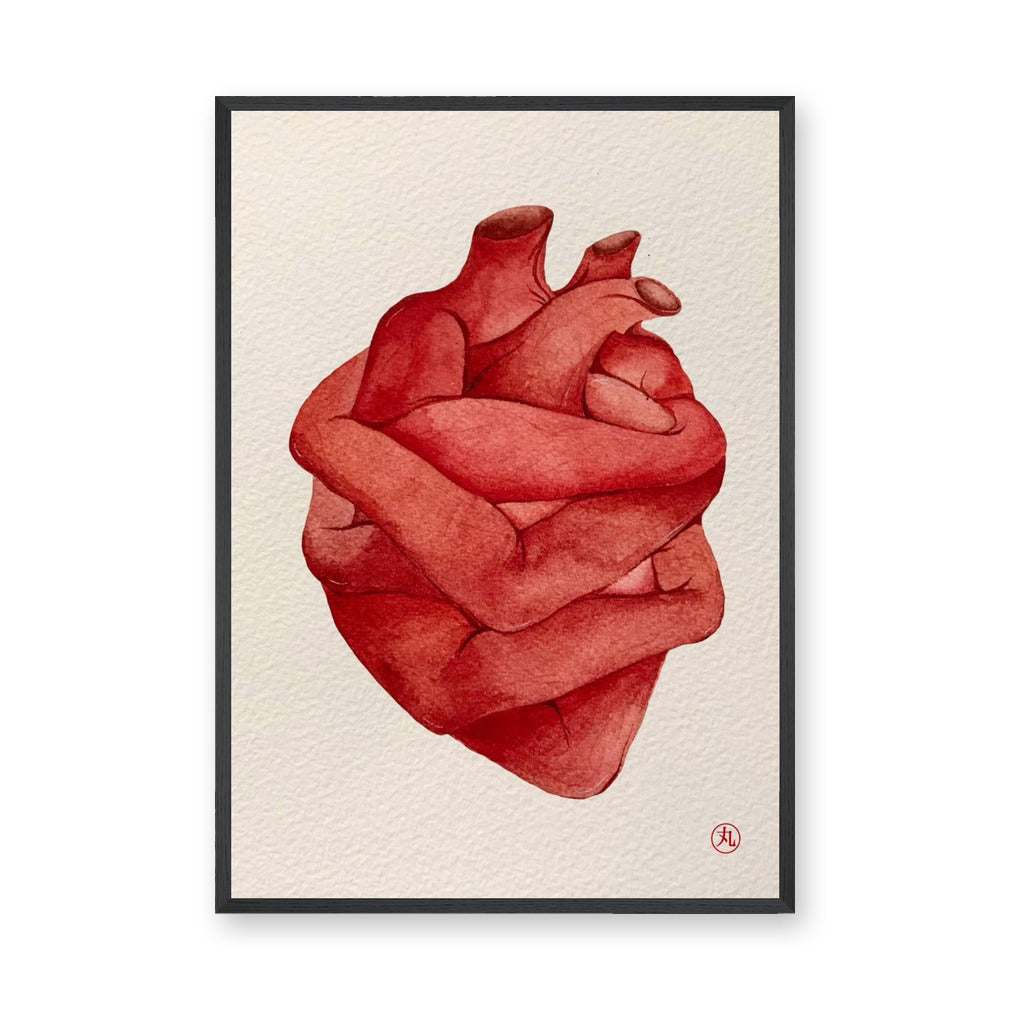 Anatomical Heart Surreal Watercolor Wall Art – Embraced Red Heart