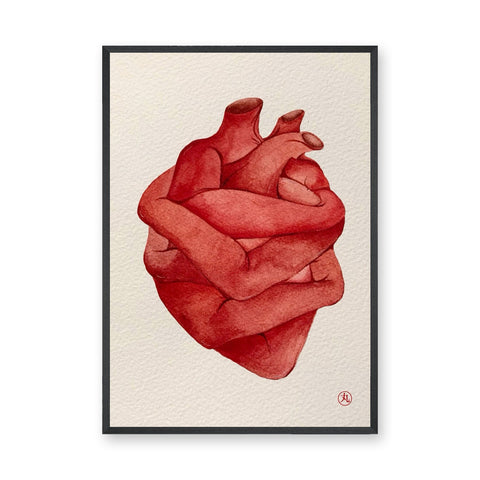 Anatomical Heart Surreal Watercolor Wall Art – Embraced Red Heart