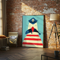 Anchor Symbol Sailor and Fish Illustration Aesthetic Home Art Wall Poster