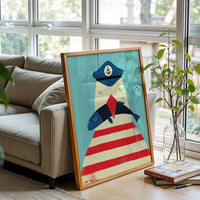 Anchor Symbol Sailor and Fish Illustration Aesthetic Home Art Wall Poster