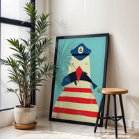 Anchor Symbol Sailor and Fish Illustration Aesthetic Home Art Wall Poster