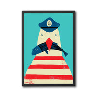 Anchor Symbol Sailor and Fish Illustration Aesthetic Home Art Wall Poster