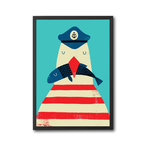 Anchor Symbol Sailor and Fish Illustration Aesthetic Home Art Wall Poster
