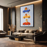 Animal Cars Kids Wall Art – Cute Lion Dog Giraffe Nursery Print