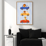 Animal Cars Kids Wall Art – Cute Lion Dog Giraffe Nursery Print