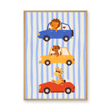 Animal Cars Kids Wall Art – Cute Lion Dog Giraffe Nursery Print