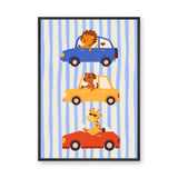 Animal Cars Kids Wall Art – Cute Lion Dog Giraffe Nursery Print