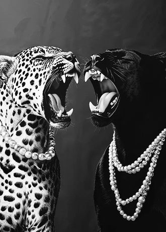 Animal Photography Modern Wall Art – Black and White Pearl Panthers