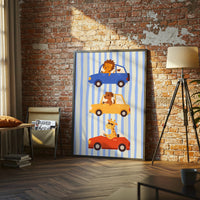 Animals Driving Cars Illustration Décor Poster, Aesthetic Animal Car Wall Poster
