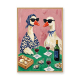 Animals Eclectic Wall Art – Stylish Geese Wine Dinner Scene