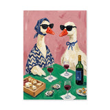Animals Eclectic Wall Art – Stylish Geese Wine Dinner Scene