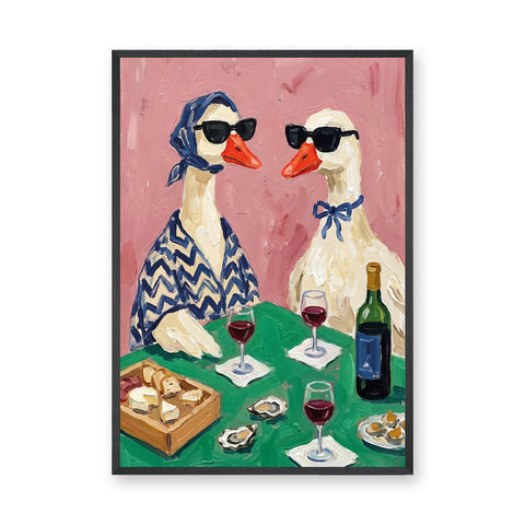 Animals Eclectic Wall Art – Stylish Geese Wine Dinner Scene