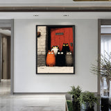 Animals Kids Eclectic Wall Art – Whimsical Cats Before a Red Door
