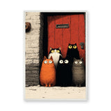 Animals Kids Eclectic Wall Art – Whimsical Cats Before a Red Door