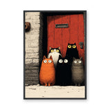 Animals Kids Eclectic Wall Art – Whimsical Cats Before a Red Door