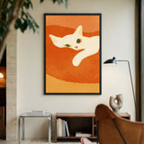 Animals Minimalist Wall Art – White Cat on Textured Orange Background