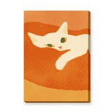 Animals Minimalist Wall Art – White Cat on Textured Orange Background