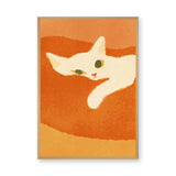 Animals Minimalist Wall Art – White Cat on Textured Orange Background