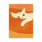 Animals Minimalist Wall Art – White Cat on Textured Orange Background