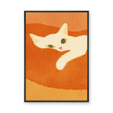 Animals Minimalist Wall Art – White Cat on Textured Orange Background