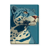 Animals Modern Line-Art Wall Art – Blue Leopard Portrait on Teal
