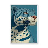 Animals Modern Line-Art Wall Art – Blue Leopard Portrait on Teal