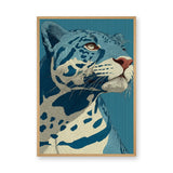 Animals Modern Line-Art Wall Art – Blue Leopard Portrait on Teal