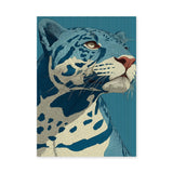 Animals Modern Line-Art Wall Art – Blue Leopard Portrait on Teal